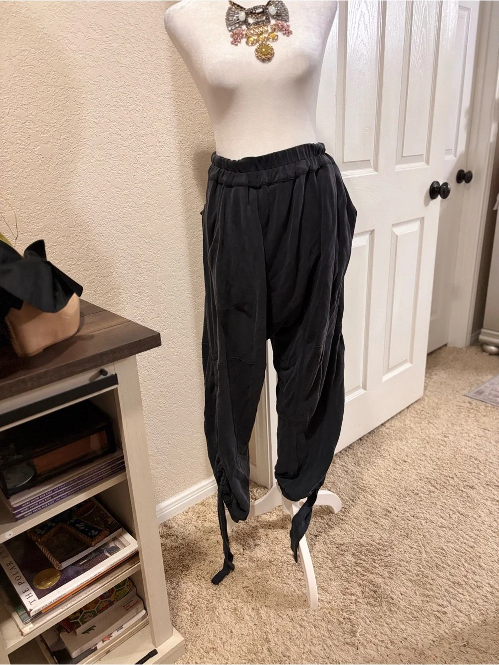 Free People distressed Black Drawstring Tie-Hem Joggers. Pockets!
